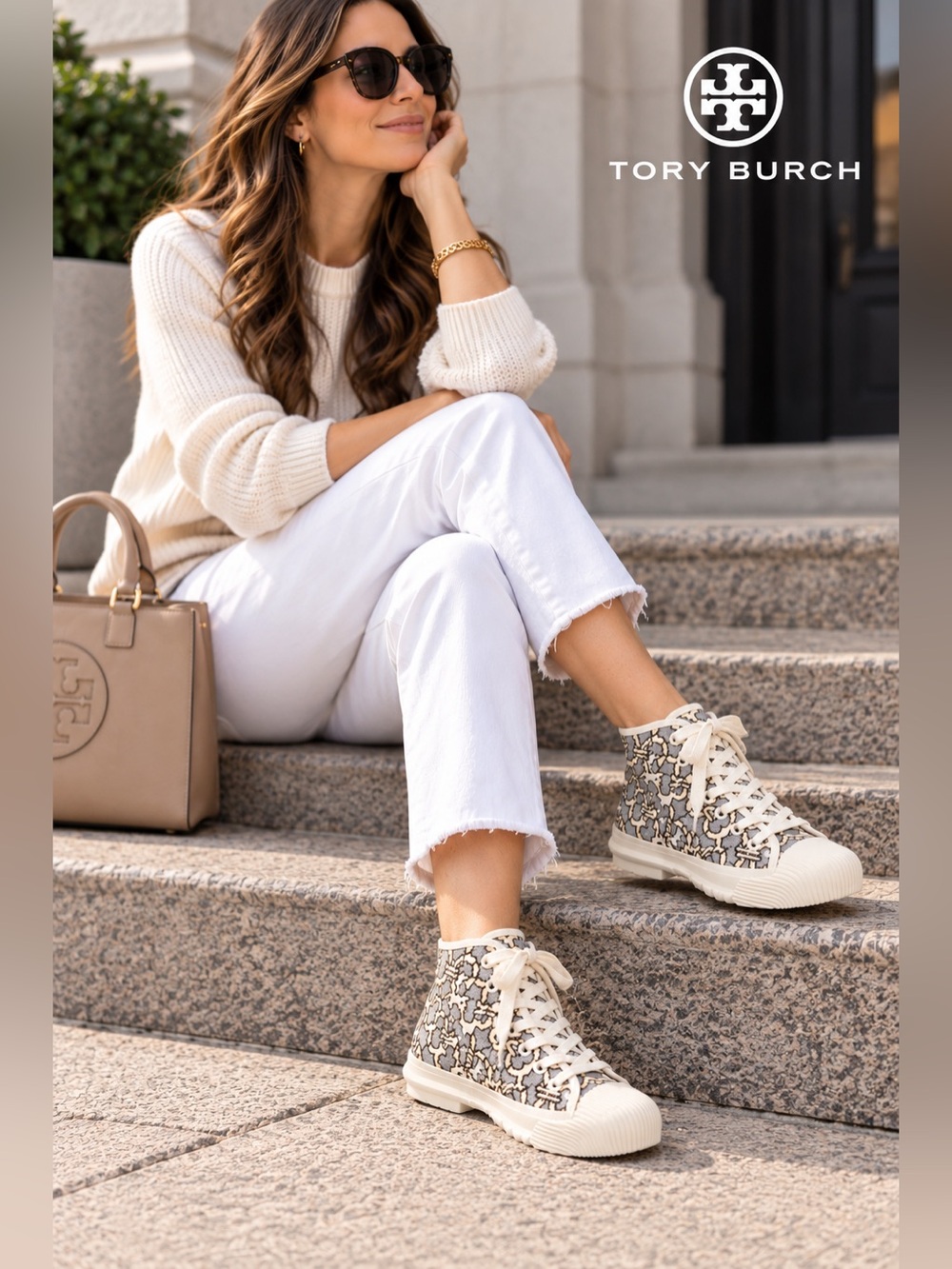 NWT Tory Burch Buddy Cap Toe Canvas Off White High Top Sneakers/Duck Shoes